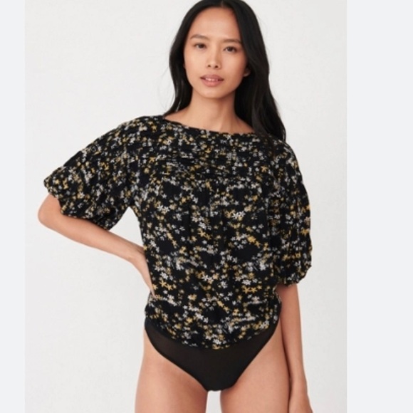 Free People Intimately Small Dessa Bodysuit ~ Black Floral Cottagecore Boho - Picture 1 of 8